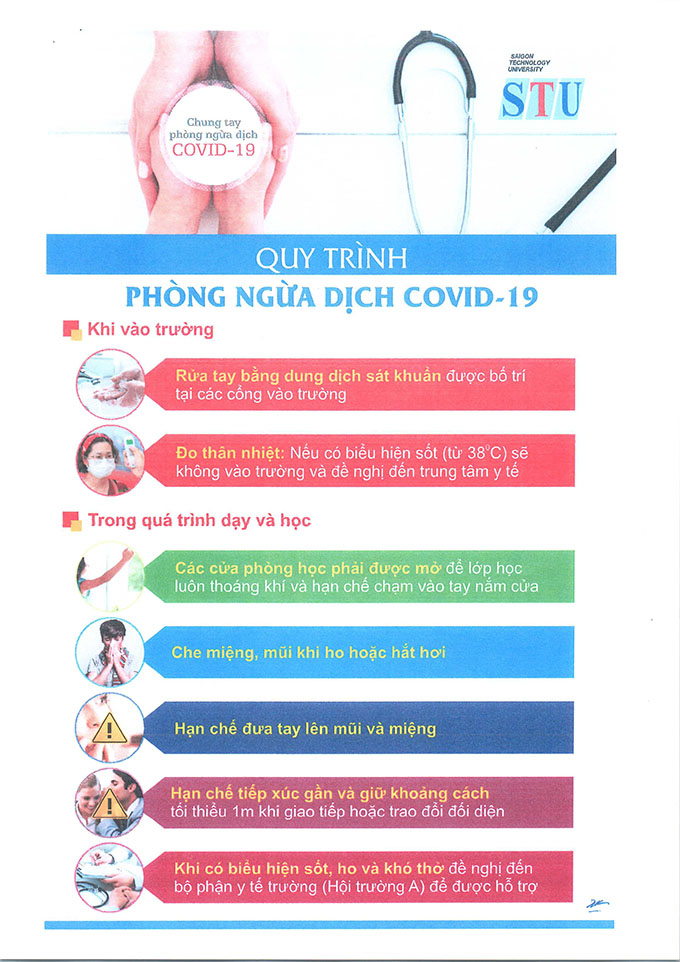 Thông báo phòng ngừa dịch Covid-19 tại Trường Đại học Công nghệ Sài Gòn (STU). Thông báo phòng ngừa dịch Covid-19 tại Trường Đại học Công nghệ Sài Gòn (STU).