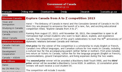 Canada launches English contest for Vietnamese school students